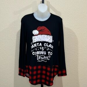 Black and Red Santa Claus Long Sleeve Tee NEW Size Small